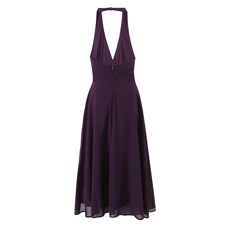 Halter Mini Dress - Backless Pleated Swing Party Dress
