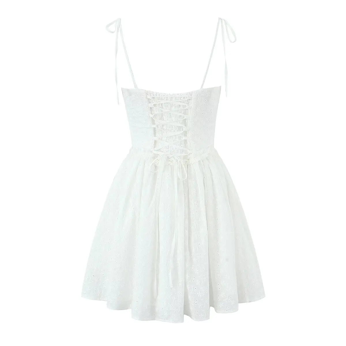 Yellow Embroidered Mini Dress Lace-Up Low Waist