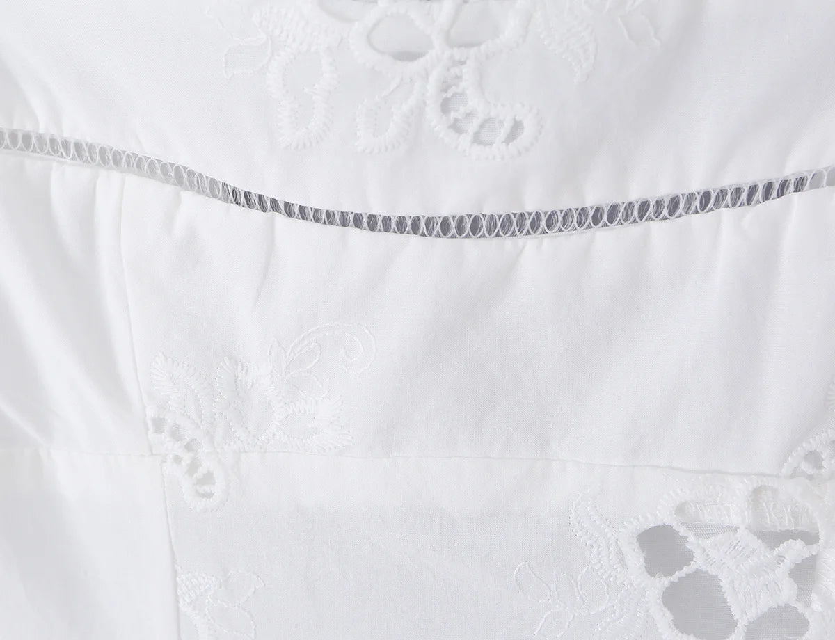 Embroidered White Mini Dress Puff Sleeve Floral