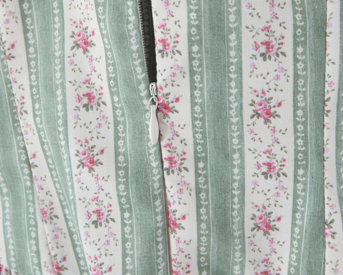 Green Striped Floral Midi Dress Spaghetti Strap