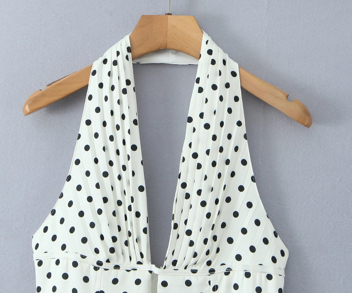 Polka Dot Halter Dress Backless A-Line Mini
