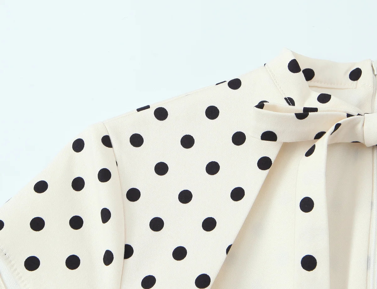 Bow Tie Polka Dot Mini Dress Short Sleeve