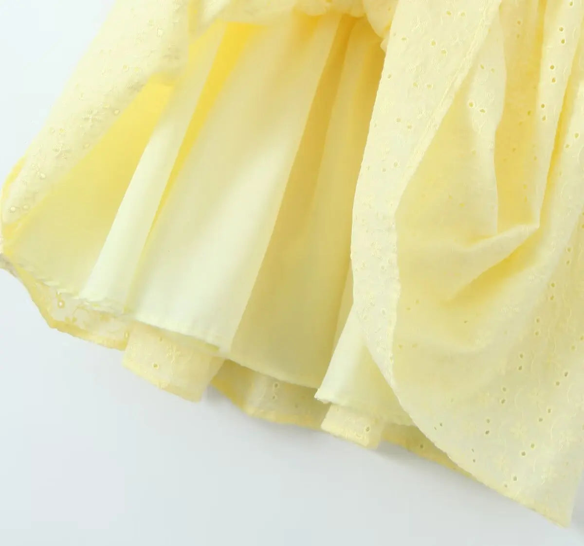 Yellow Embroidered Mini Dress Lace-Up Low Waist