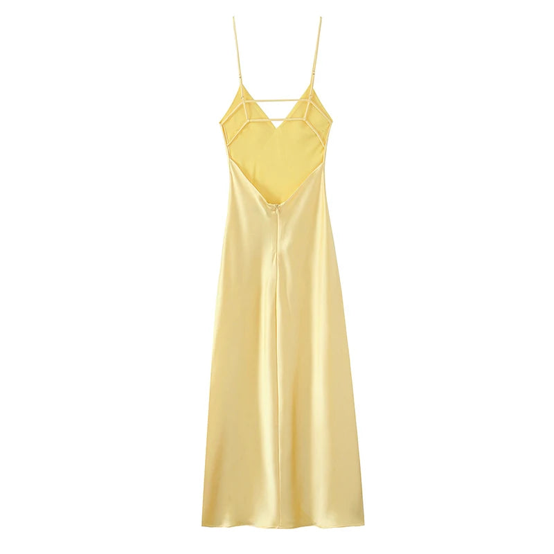 Robe Satin Jaune Chic
