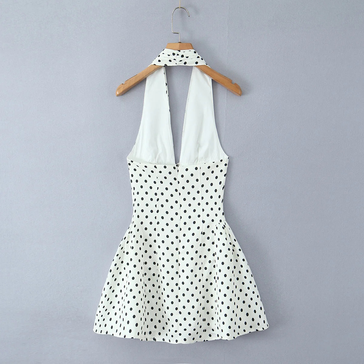 Polka Dot Halter Dress Backless A-Line Mini