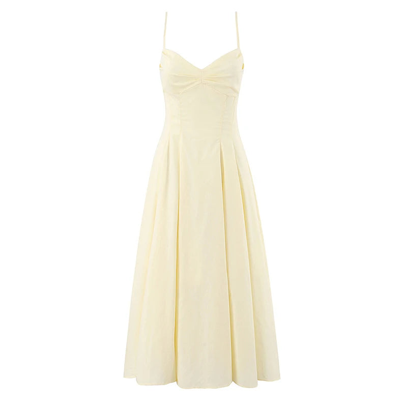 Sweetheart Midi Dress - Pleated A-Line Summer Sundress