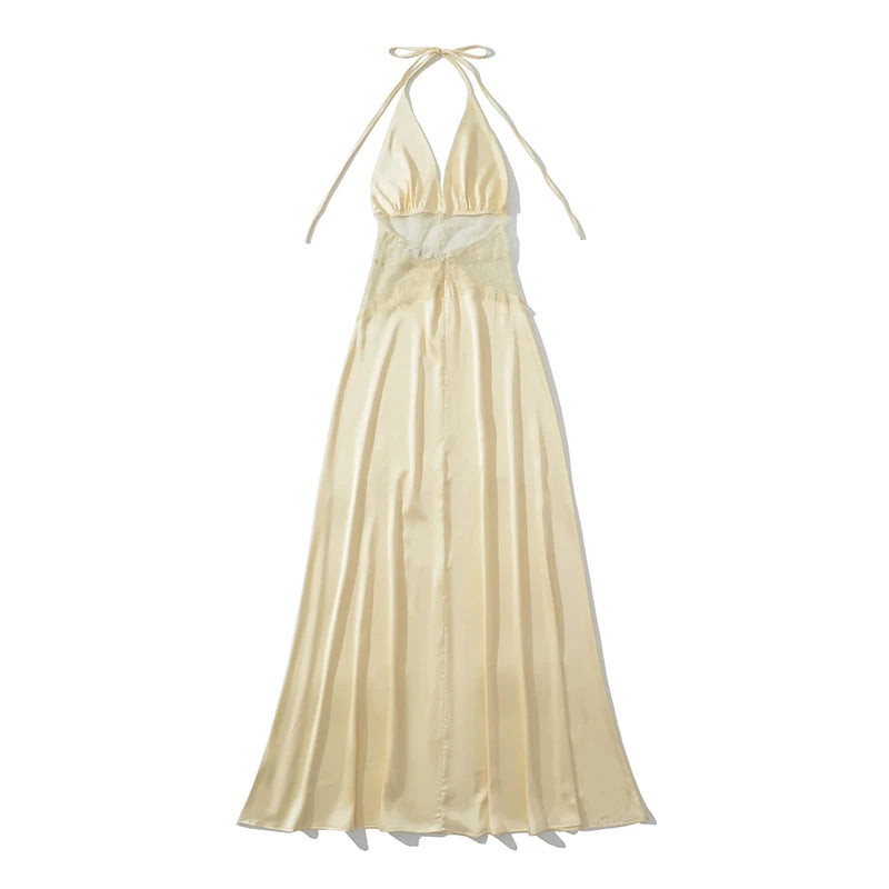 Satin Halter Maxi Dress - Backless Evening Gown