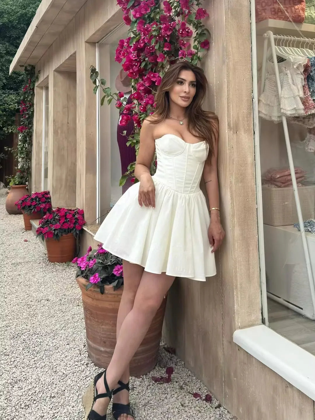 Robe Bustier Beige Chic