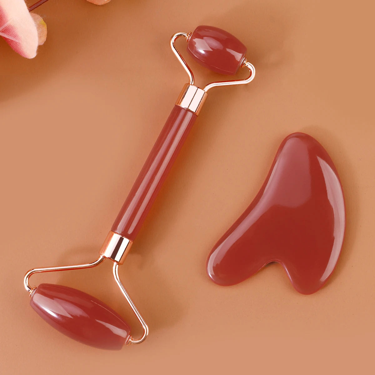 Red Jade Gua Sha & Roller Set – Face Sculpting