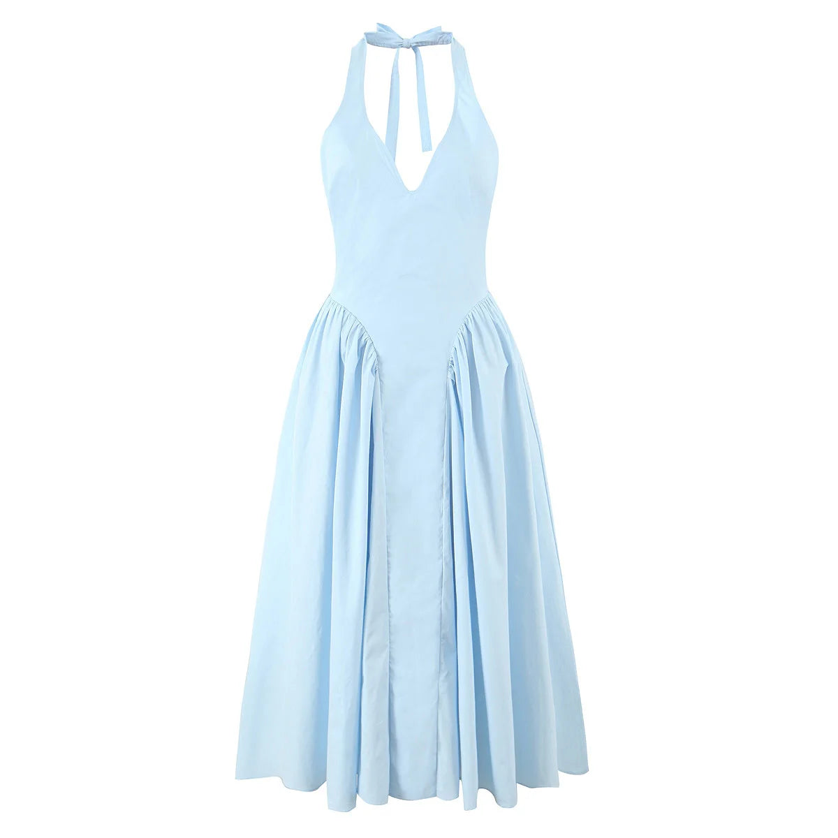 Green Halter Midi Dress Backless Low Waist