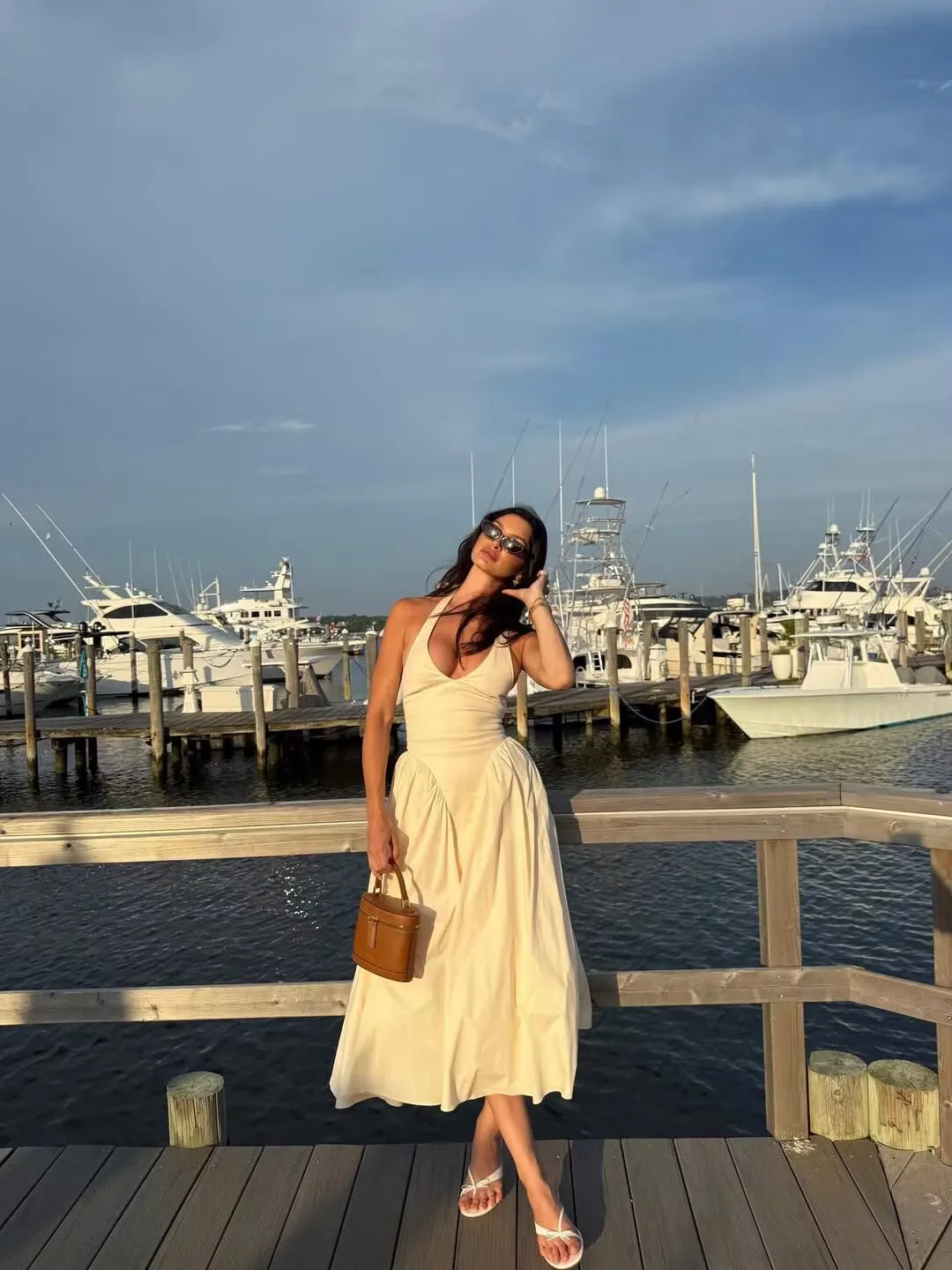 Green Halter Midi Dress Backless Low Waist