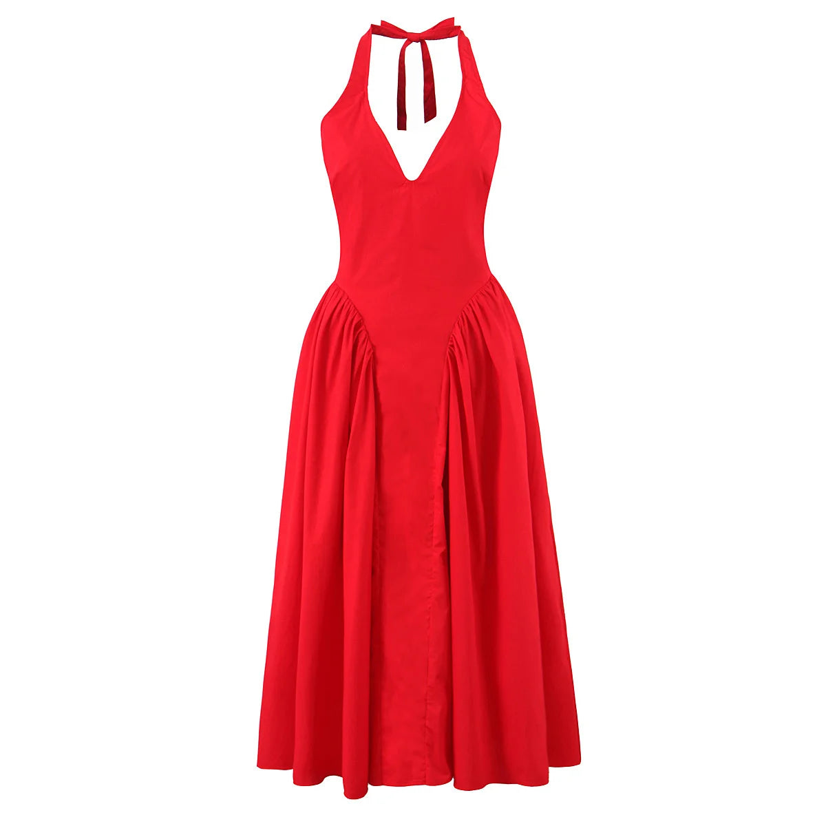 Green Halter Midi Dress Backless Low Waist