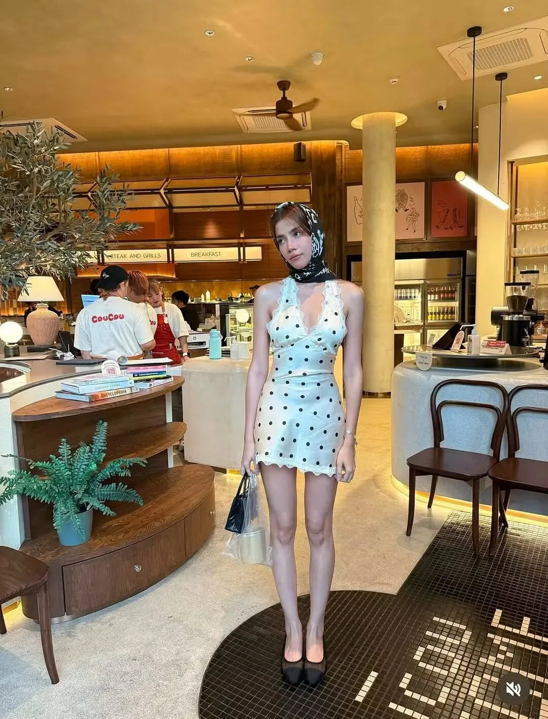 Lace Polka Dot Halter Mini Dress Backless