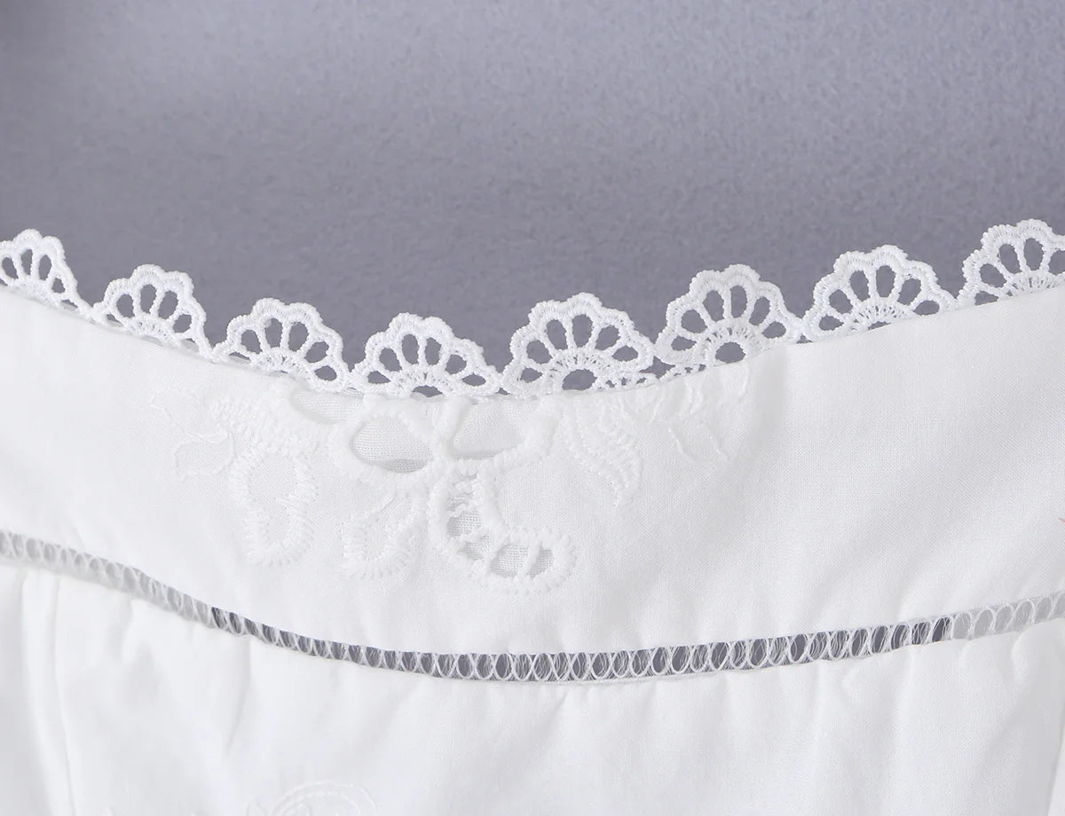 Embroidered White Mini Dress Puff Sleeve Floral