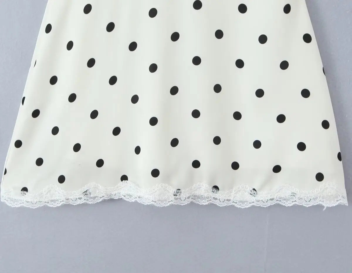 Lace Polka Dot Halter Mini Dress Backless