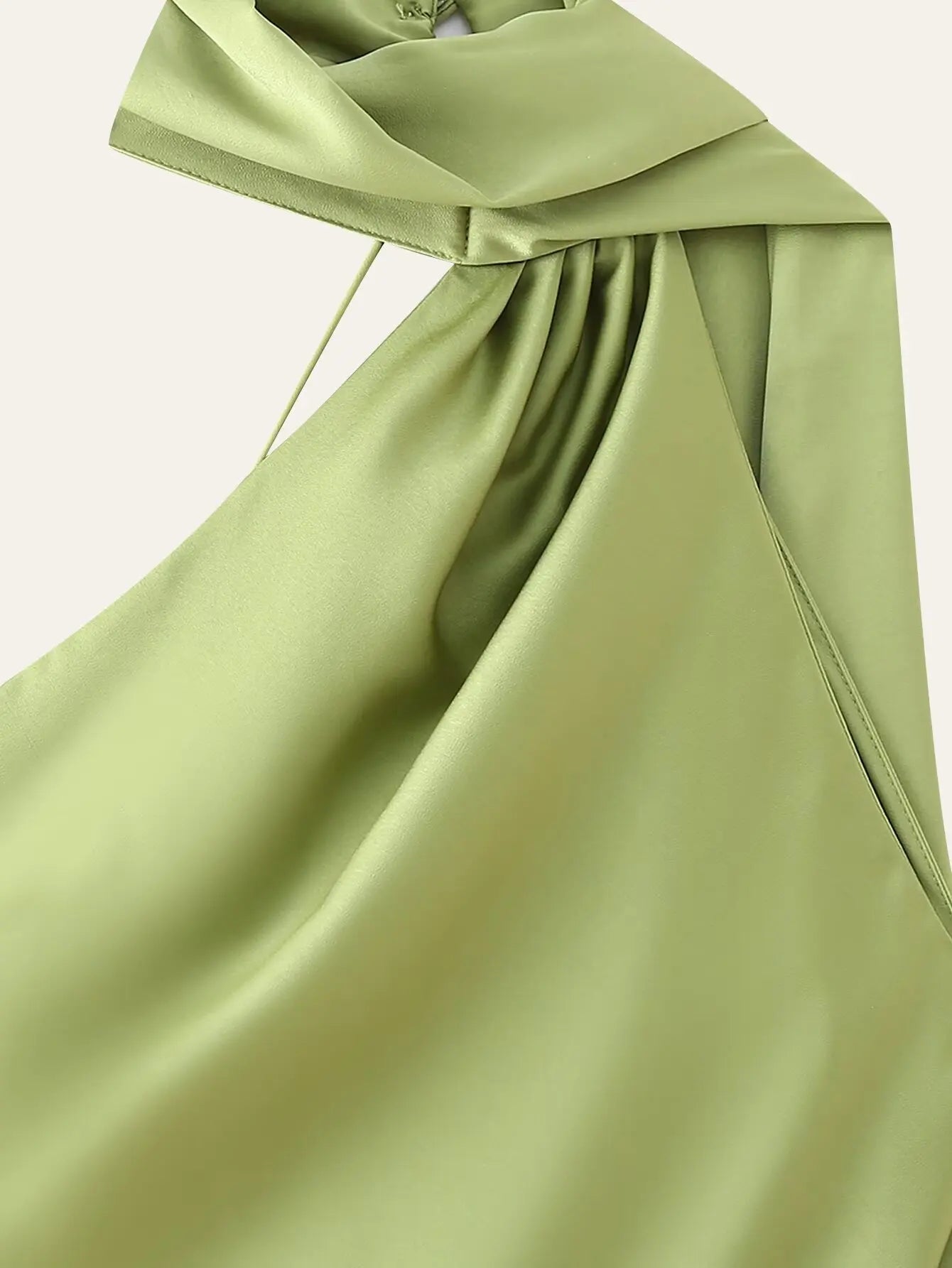 Green Satin Halter Maxi Dress Backless