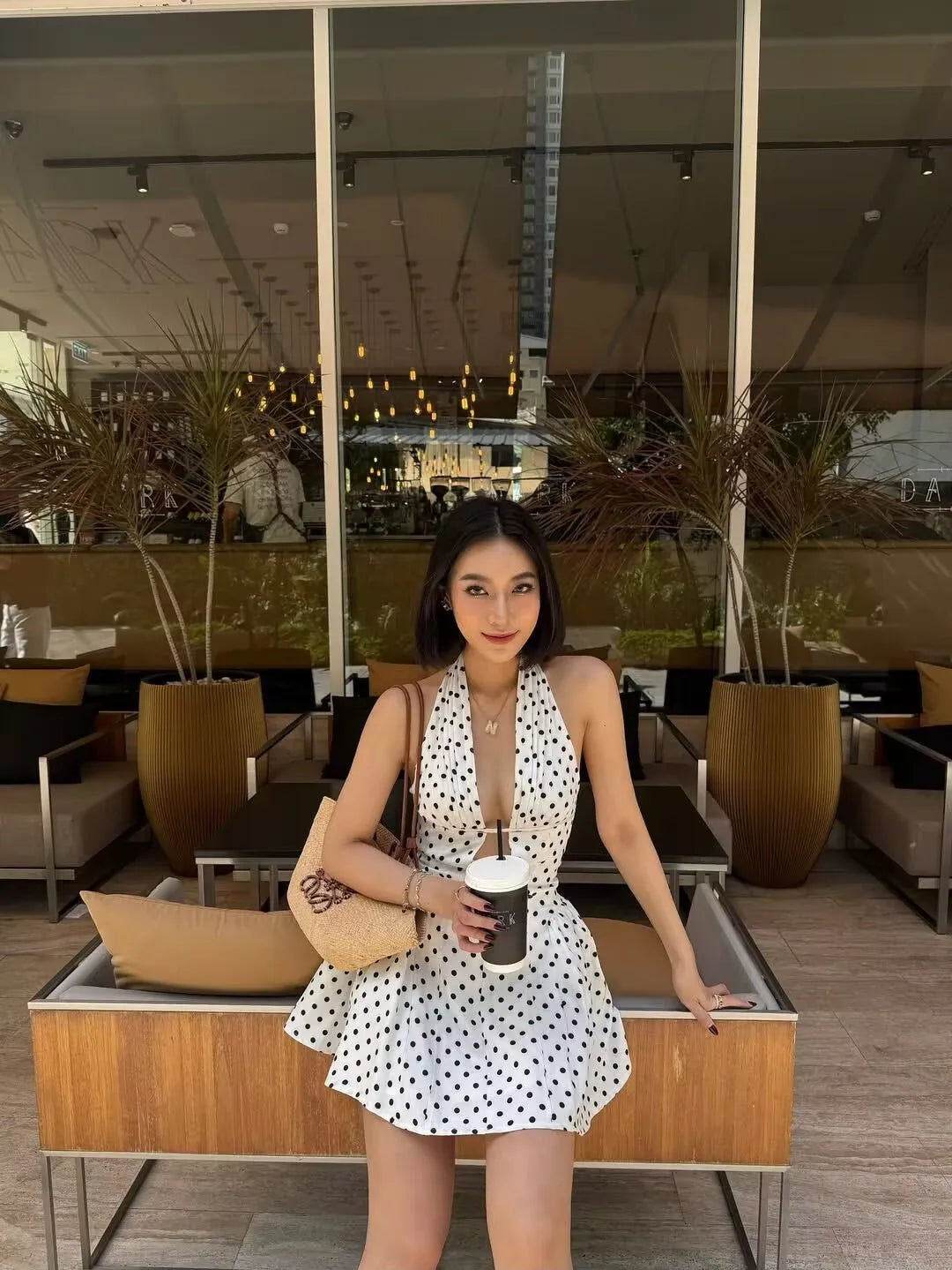 Polka Dot Halter Dress Backless A-Line Mini