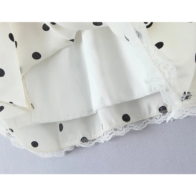 Lace Polka Dot Halter Mini Dress Backless