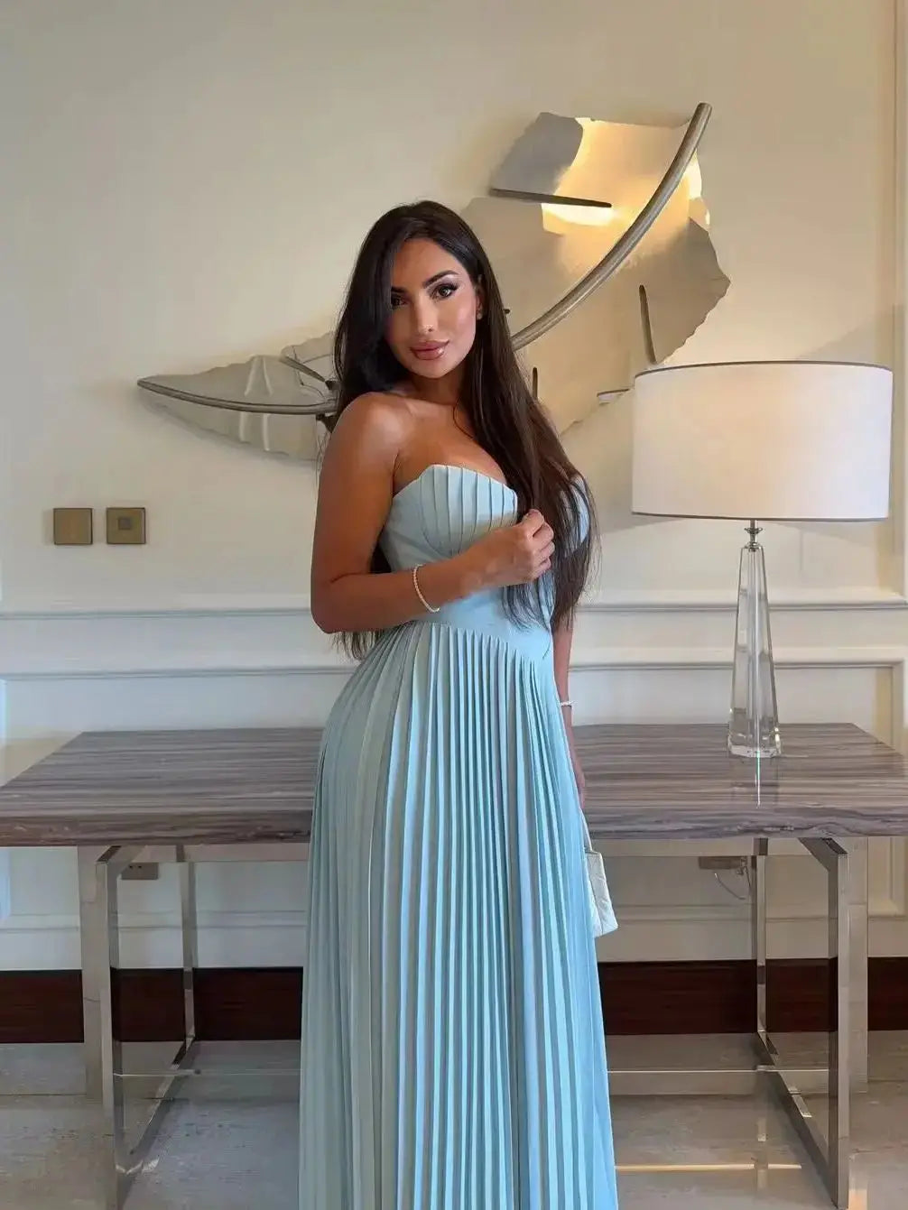 Robe Plissée Bleu Ciel