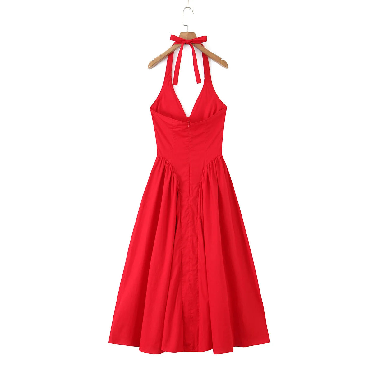 Green Halter Midi Dress Backless Low Waist