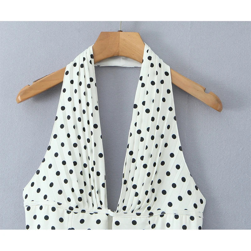 Polka Dot Halter Dress Backless A-Line Mini
