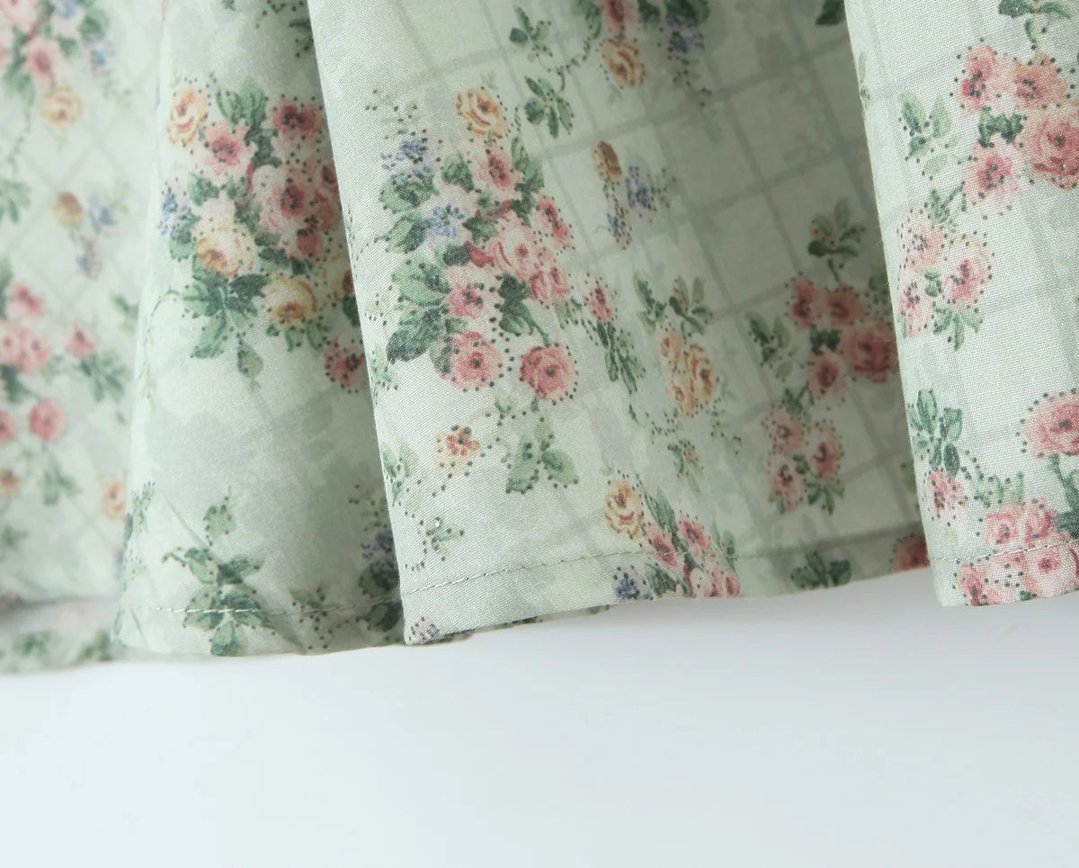 Green Floral Midi Dress Spaghetti Strap Low Waist