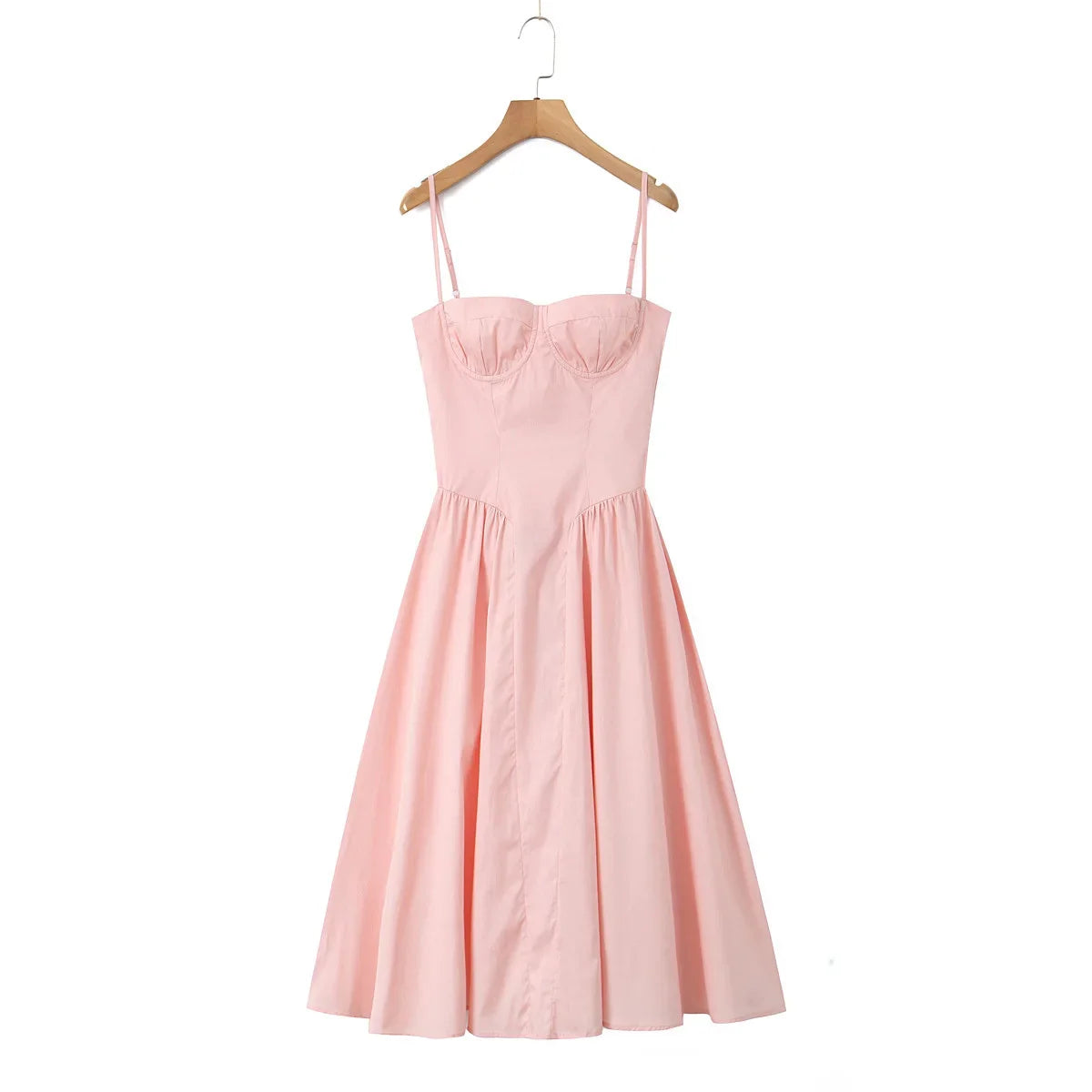 Green Floral Midi Dress Spaghetti Strap Low Waist