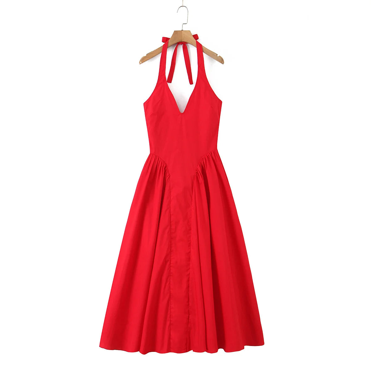 Green Halter Midi Dress Backless Low Waist