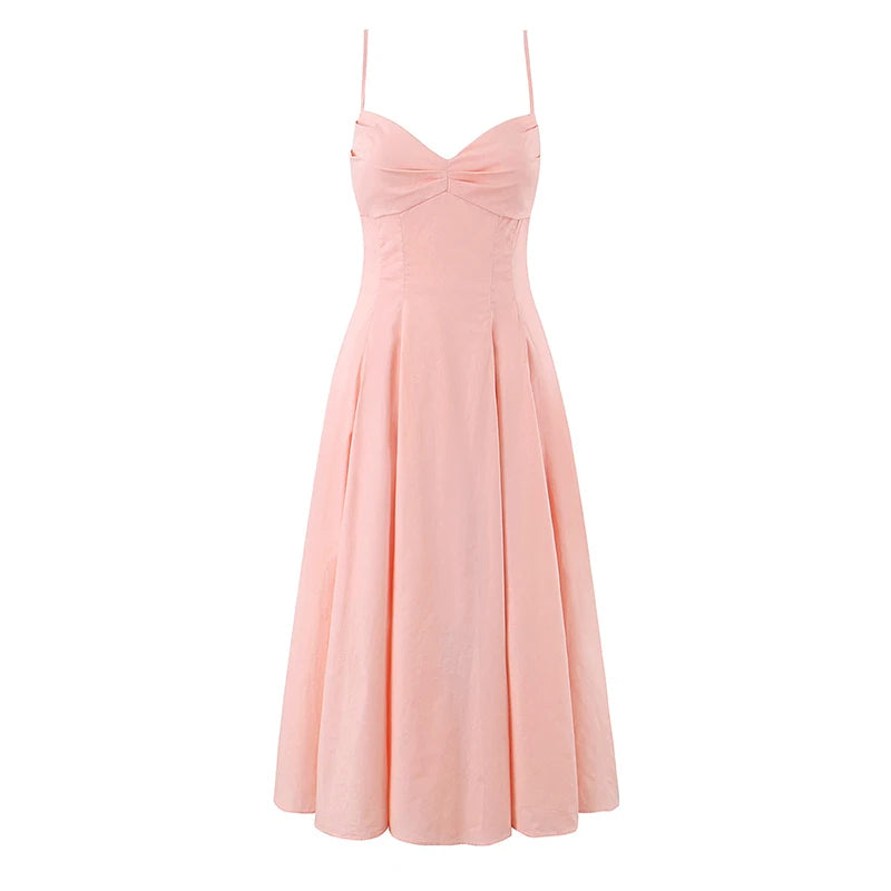 Sweetheart Midi Dress - Pleated A-Line Summer Sundress