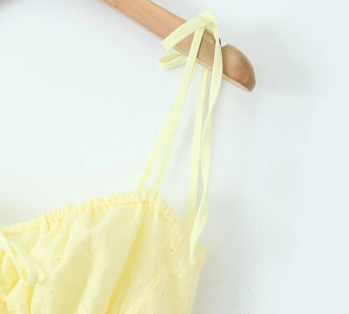 Yellow Embroidered Mini Dress Lace-Up Low Waist