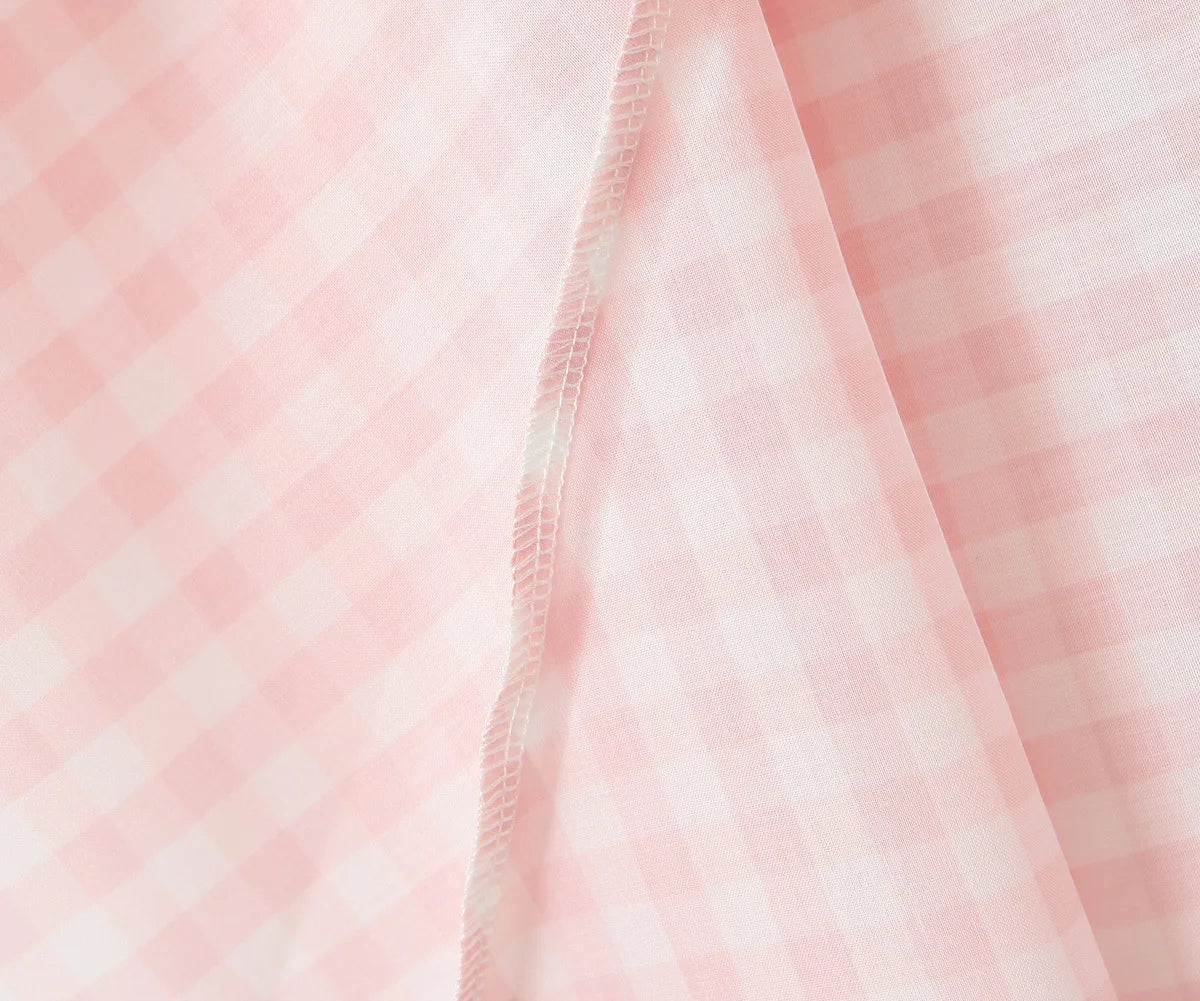 Pink Plaid Halter Dress Backless Low Waist