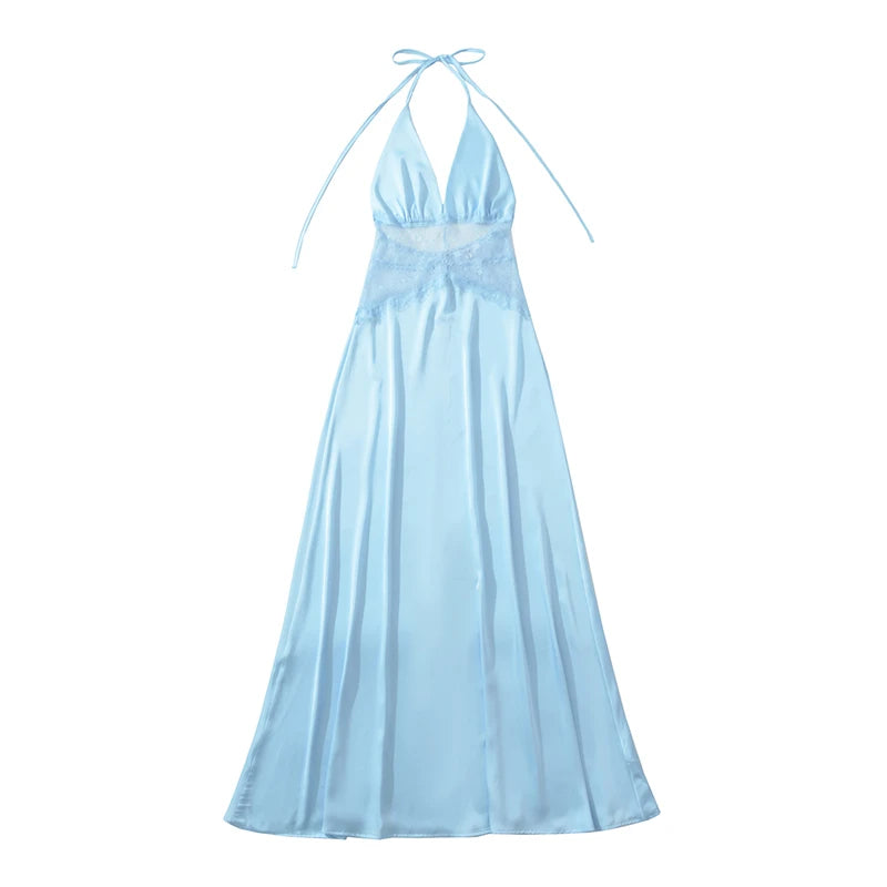 Satin Halter Maxi Dress - Backless Evening Gown
