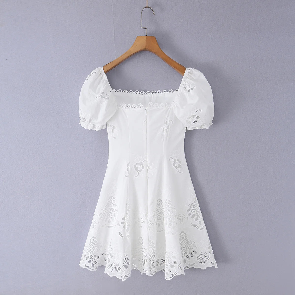Embroidered White Mini Dress Puff Sleeve Floral