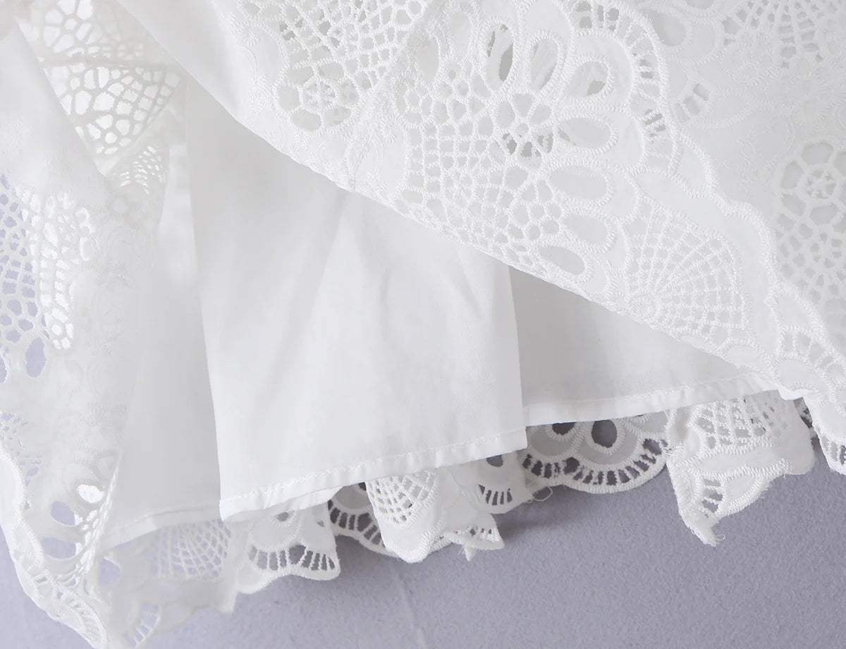 Embroidered White Mini Dress Puff Sleeve Floral