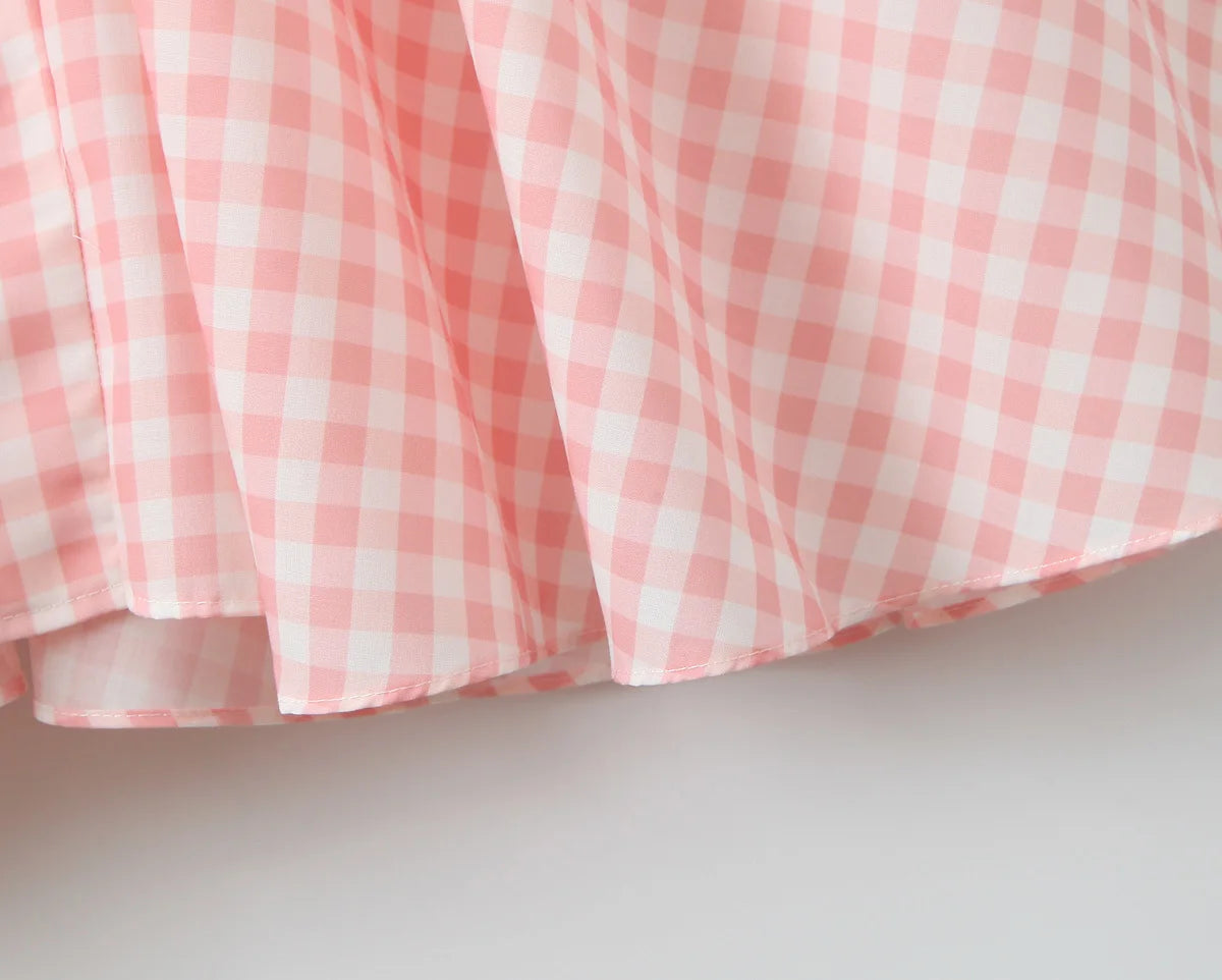 Pink Plaid Halter Dress Backless Low Waist