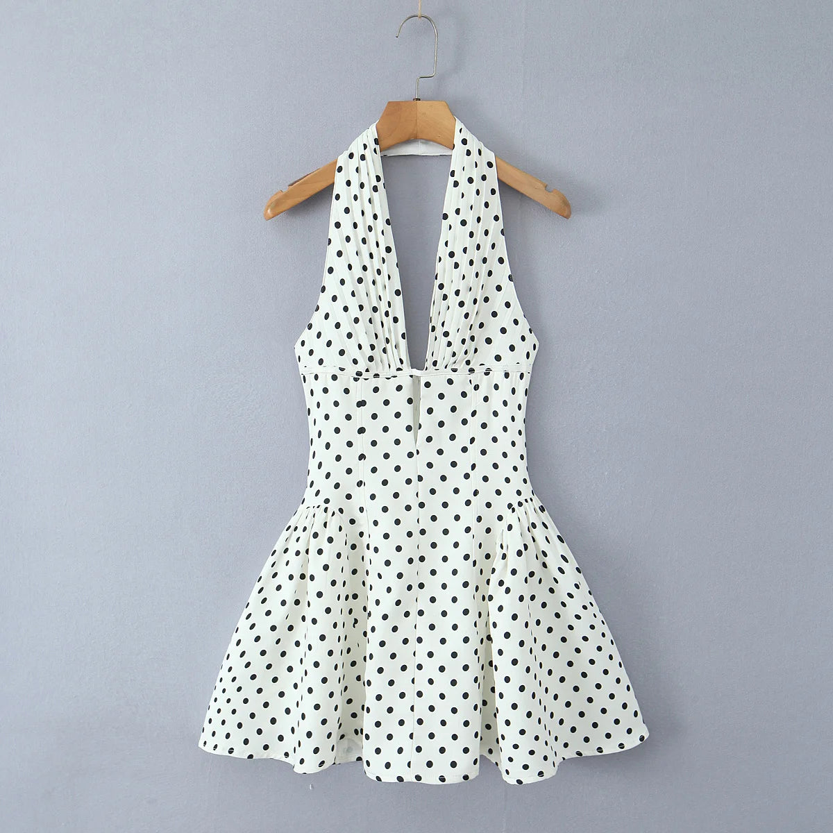 Polka Dot Halter Dress Backless A-Line Mini