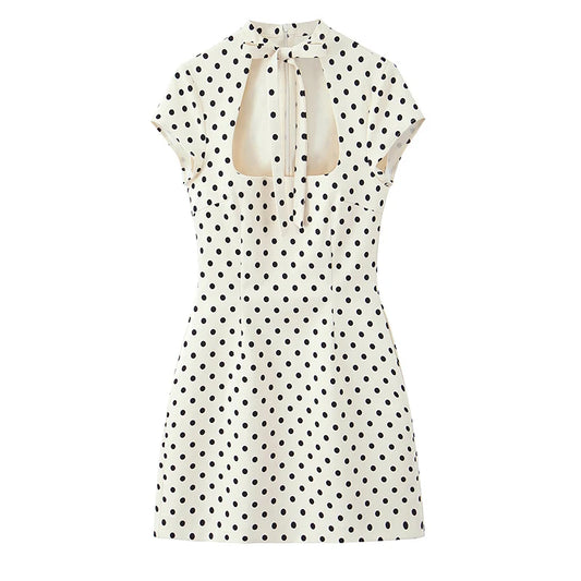 Bow Tie Polka Dot Mini Dress Short Sleeve