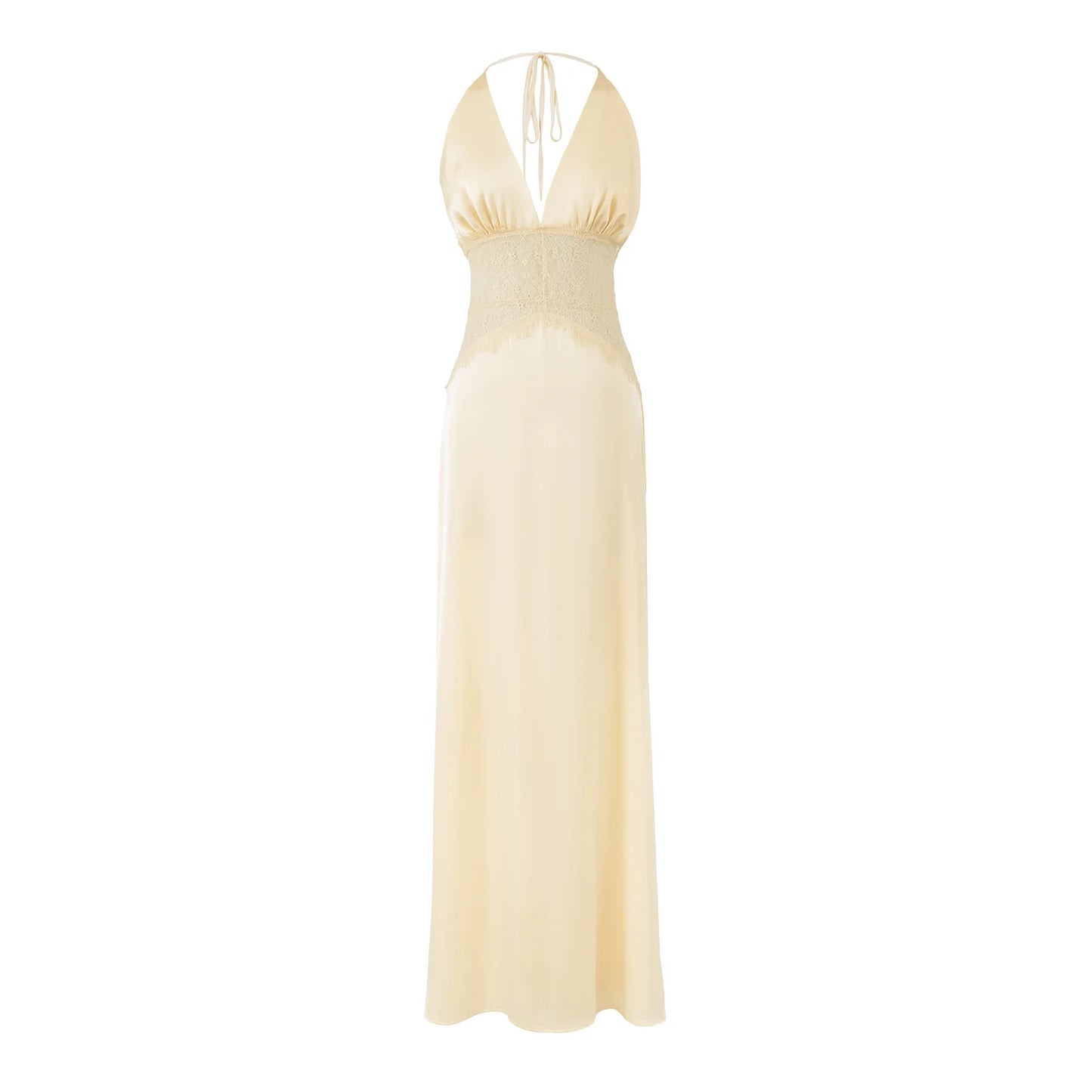 Satin Halter Maxi Dress - Backless Evening Gown