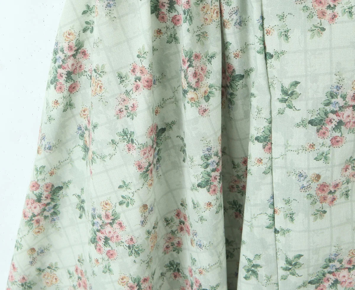 Green Floral Midi Dress Spaghetti Strap Low Waist