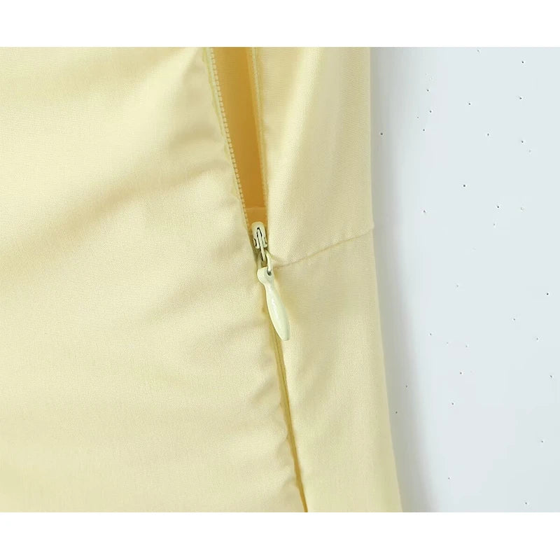Fishbone Waist Yellow Mini Dress Lace-Up Back