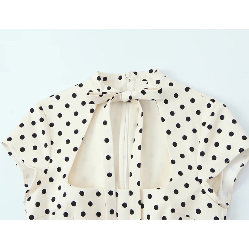 Bow Tie Polka Dot Mini Dress Short Sleeve