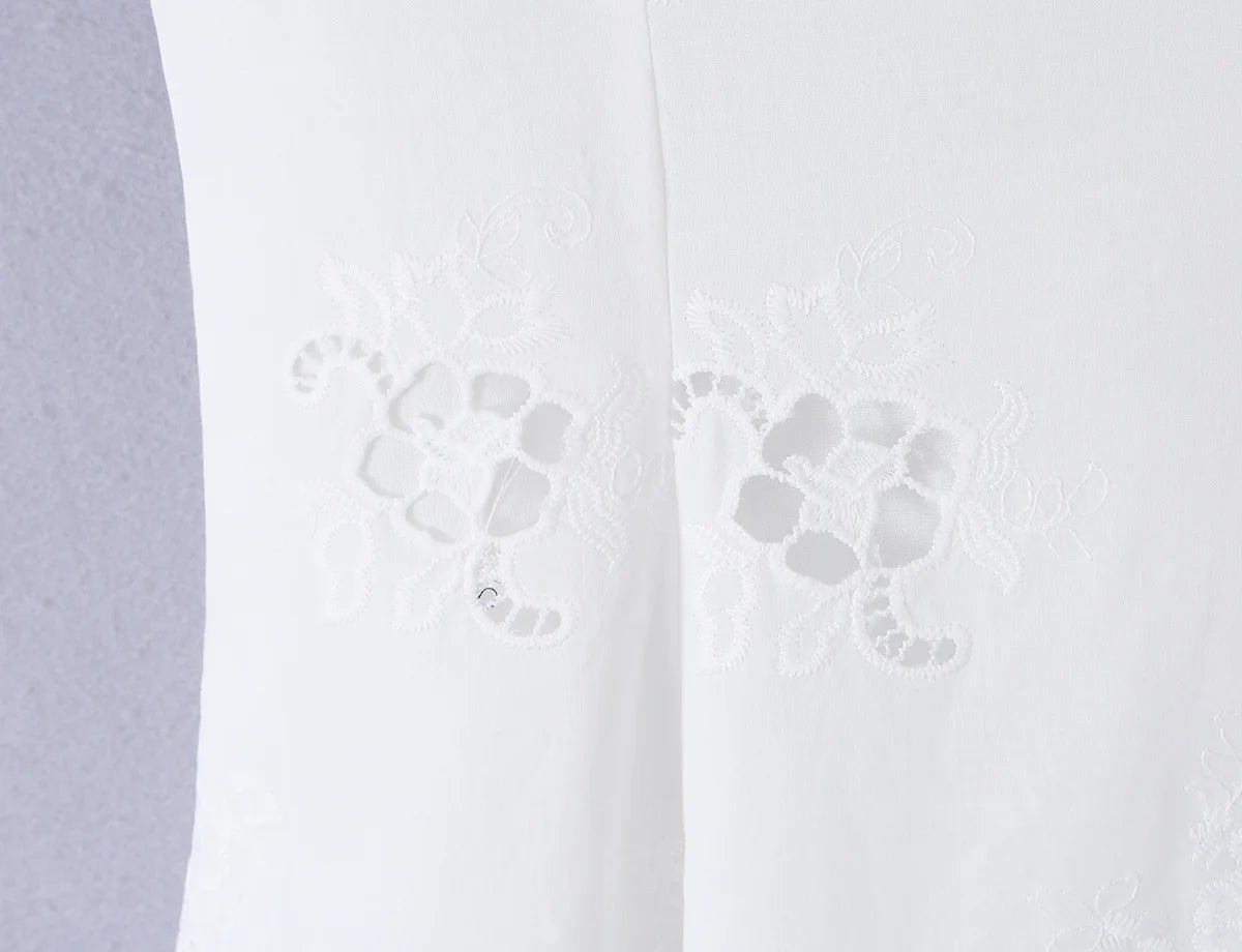 Embroidered White Mini Dress Puff Sleeve Floral