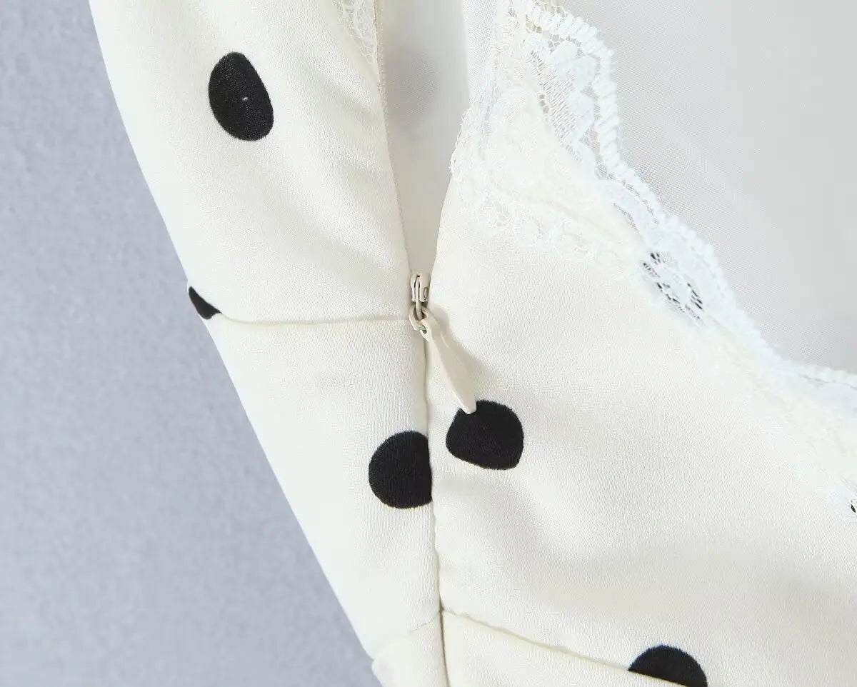 Lace Polka Dot Halter Mini Dress Backless