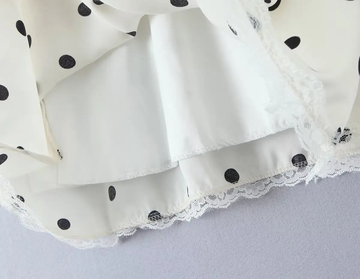 Lace Polka Dot Halter Mini Dress Backless