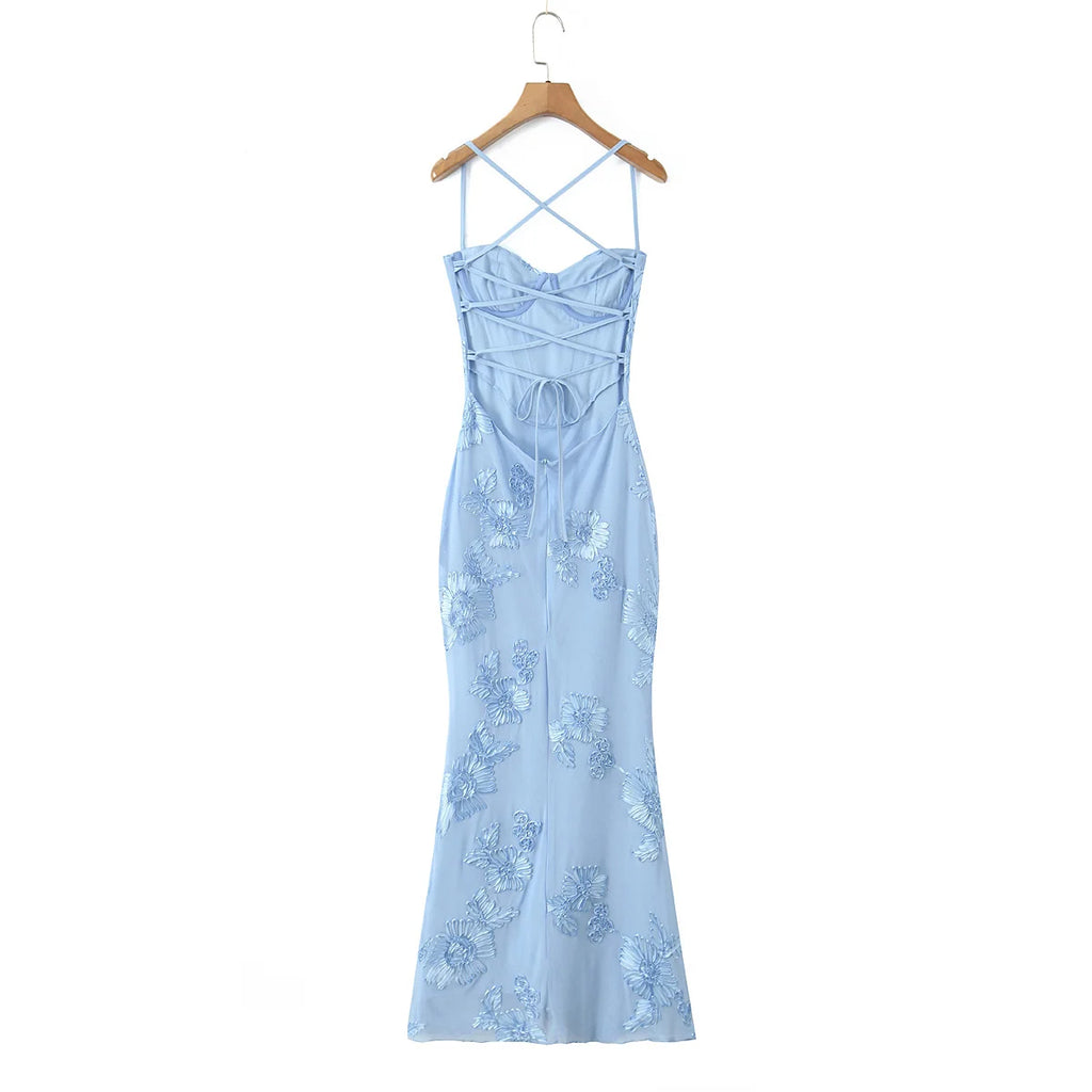 Robe Sirène Fleurie Bleue