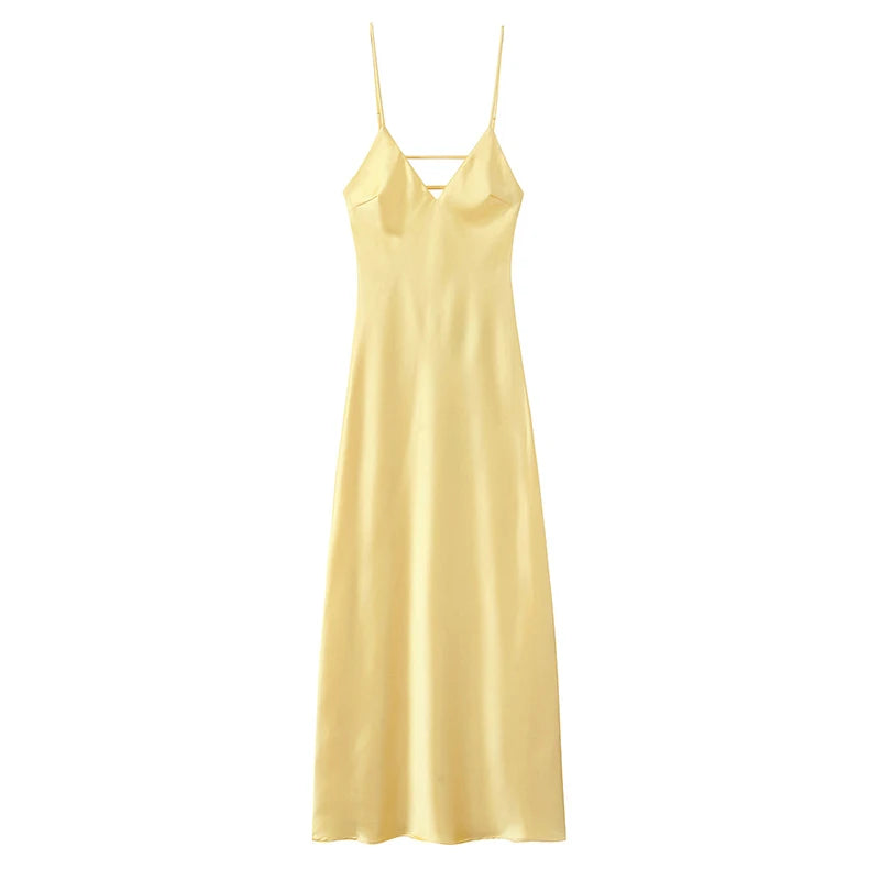 Robe Satin Jaune Chic
