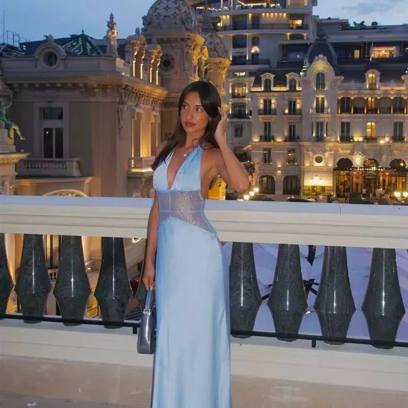 Satin Halter Maxi Dress - Backless Evening Gown