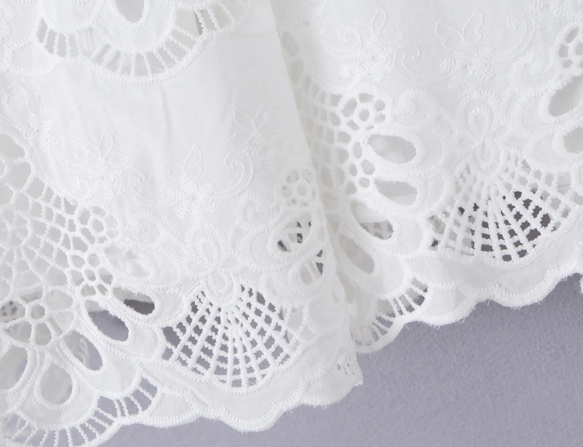 Embroidered White Mini Dress Puff Sleeve Floral