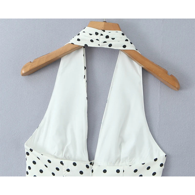 Polka Dot Halter Dress Backless A-Line Mini