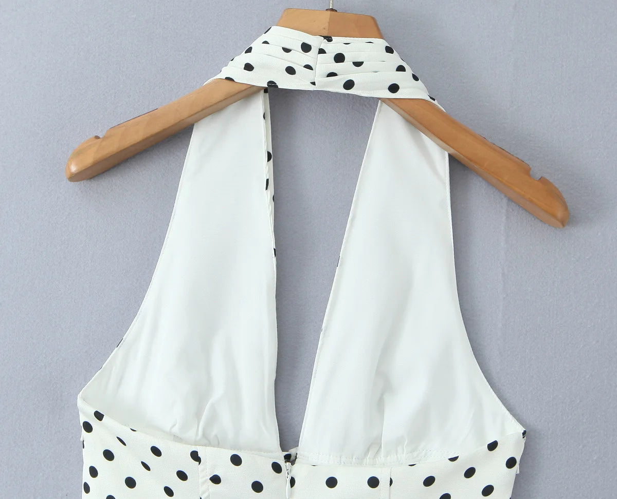 Polka Dot Halter Dress Backless A-Line Mini